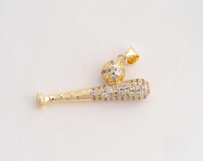 CZ Baseball Bat Pendant,Baseball Pendant,18K Gold Filled Sports Charm,DIY Jewelry Accessories,33.5x18.3x7mm