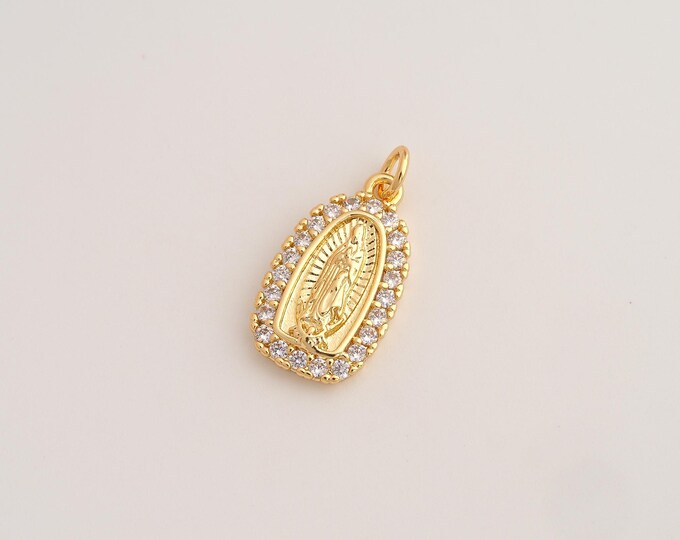 CZ Virgin Mary Pendant,Religious Pendant,18K Gold Filled Catholic Charm,DIY Jewelry Accessories,24.3x12.2x3.2mm