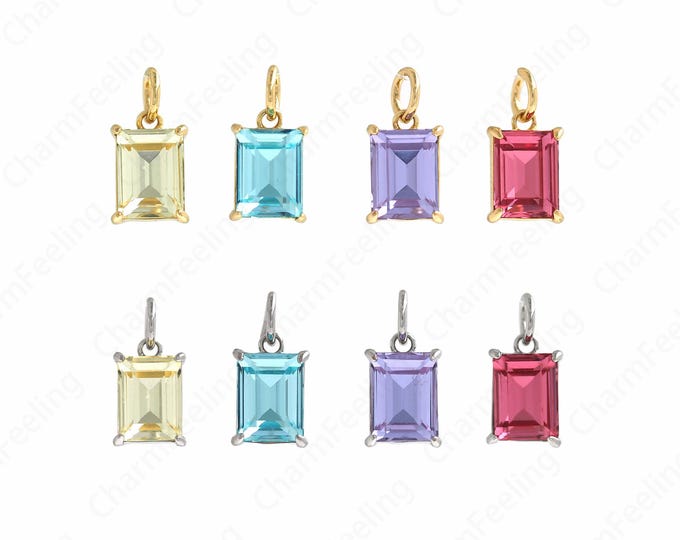 Zircon Charm,Micropavé CZ Bar Necklace,18K Gold Filled Rectangular Charm,Solitaire Pendant,DIY Jewelry Making Supplies,13.5x6.8x4.2mm