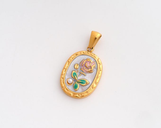 Enamel Flower Charms,Dainty Flower Charm, 18K Gold Filled Flower Pendant,DIY Jewelry Accessories 29x15.2x3.4mm