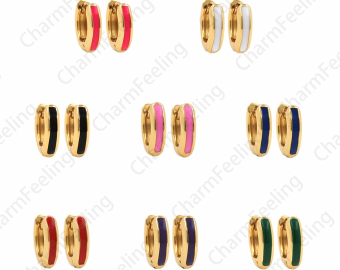 1 Pair, Enamel Earrings, Multi-Color Options, 18K Gold Filled Round Earrings, Simple Earrings, Enamel Pendants, Gifts For Her, 11x12mm