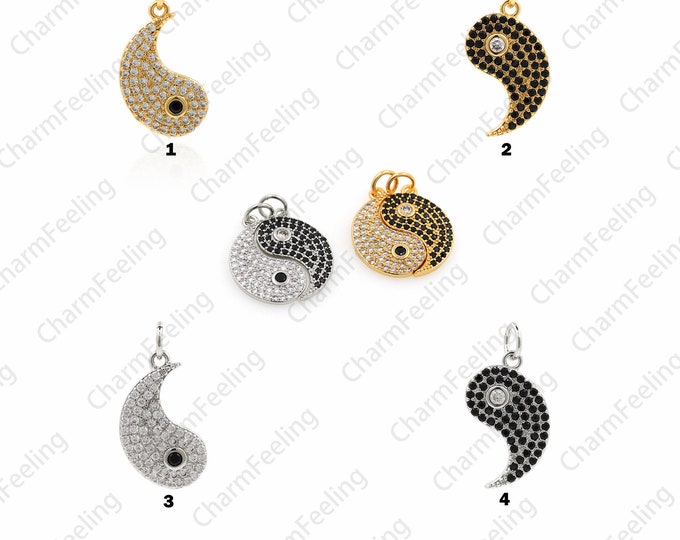 Micropavé CZ Feng Shui Talisman, 18K Gold Filled Taoist Pendant, Religious Charm, Tai Chi Necklace, Religious Pendant, 21x10x1.5mm