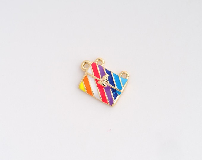 Handbag Pendant,Enamel Handbag Pendant,18K Gold Filled Handbag Charm,DIY Jewelry Accessories,12.6x9.5x2.6mm