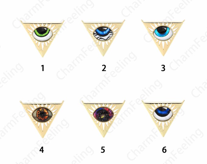 Enamel Eye Charm,Geometric Pendant,18K Gold Filled Triangle Eye Pendant,Eye Necklace,DIY Jewelry Accessories, 26x30x4.5mm