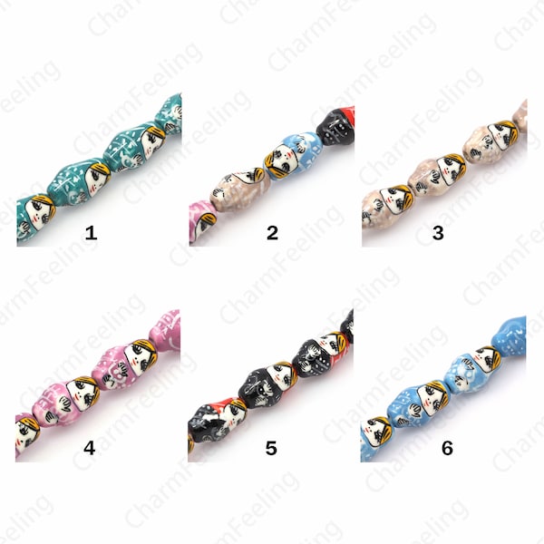 Perles d’espacement Matryoshka, perles de céramique glacées colorées, perles de poupée, céramiques peintes à la main, fournitures de bijoux de bricolage, 22x13.5x13.5mm