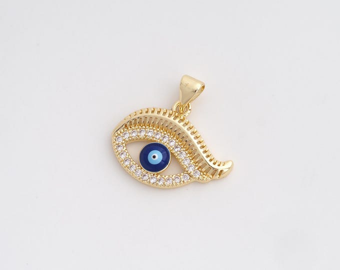 CZ Evil Eye Pendant,Enamel Devil Eye Pendant,18K Gold Filled Eye Charm,DIY Jewelry Accessories,21x21.5x4mm