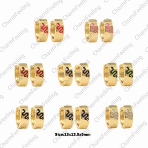 1 paar, 18K goud gevulde slang oorbellen, dierlijke oorbellen, reptile oorbellen, email charme, alledaagse oorbellen, 13x13.5x5mm
