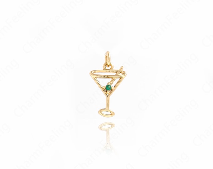 Wine Glass Pendant,Enamel Charm,Juice Necklace, 18K Gold Filled Drink Pendant, Micropavé CZ Cup Pendant,DIY Jewelry Supplies, 16x9.2x2mm