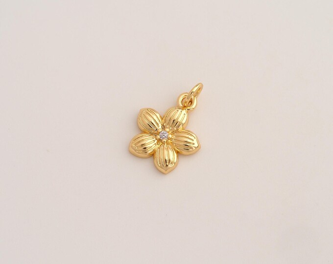 5 pcs CZ Flower Pendant,Flower Pendant,18K Gold Filled Flower Charm,DIY Jewelry Accessories,18.4x13x2.5mm