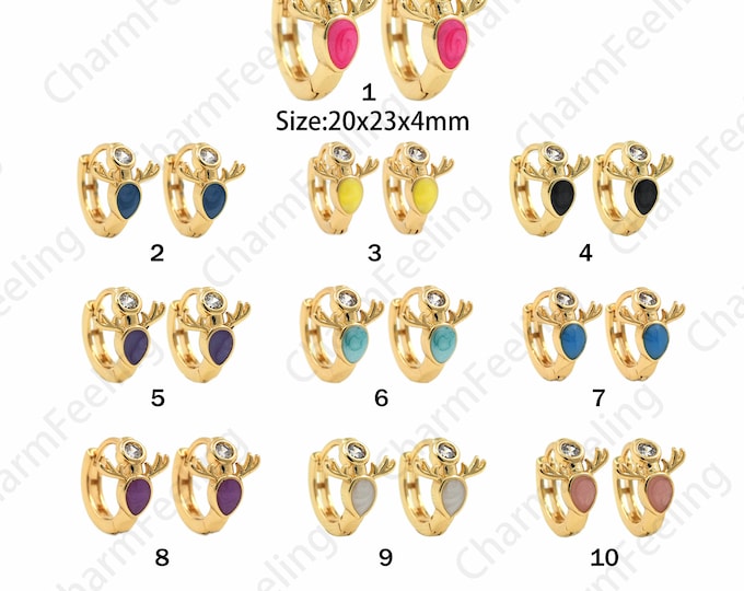 1 pair  18K Gold Filled Enamel Antler Earrings, Hoop Earrings, Enamel Earrings, Enamel Charm, Colorful Circles, Huggies Earrings