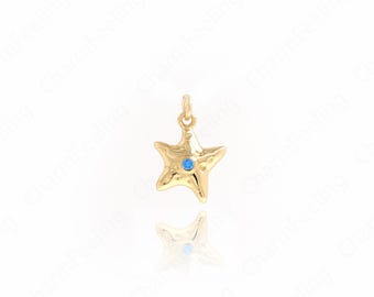 Starfish Pendant, Ocean Charm, 18K Gold Filled Starfish Necklace, Nautical Charm, Starfish Charm, DIY Jewelry Supplies, 15.5x11x2.5mm