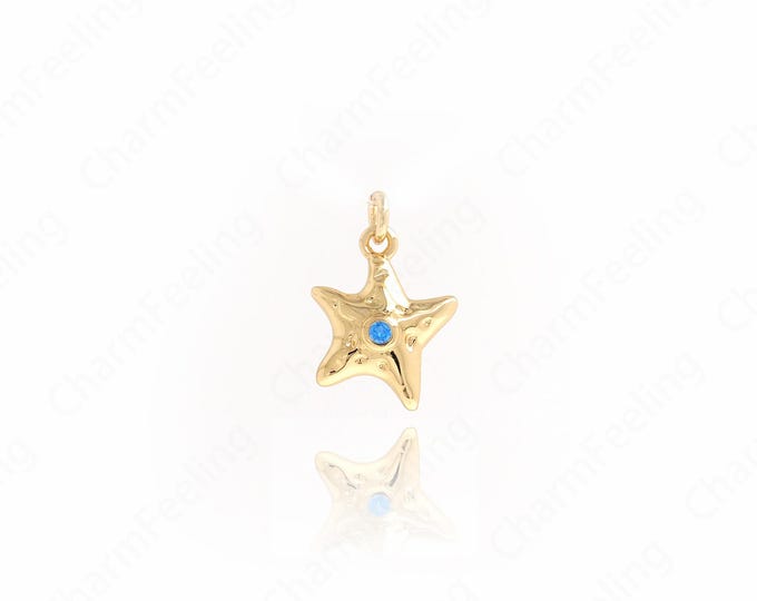 Starfish Pendant, Ocean Charm, 18K Gold Filled Starfish Necklace, Nautical Charm, Starfish Charm, DIY Jewelry Supplies, 15.5x11x2.5mm