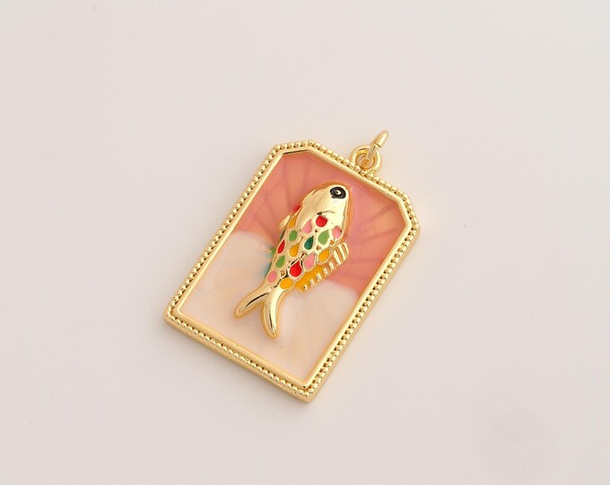 Enamel Fish Pendant,Marine Life Pendant,18K Gold Filled Fish Charm,DIY Jewelry Accessories,32.6x19.3x4.3mm