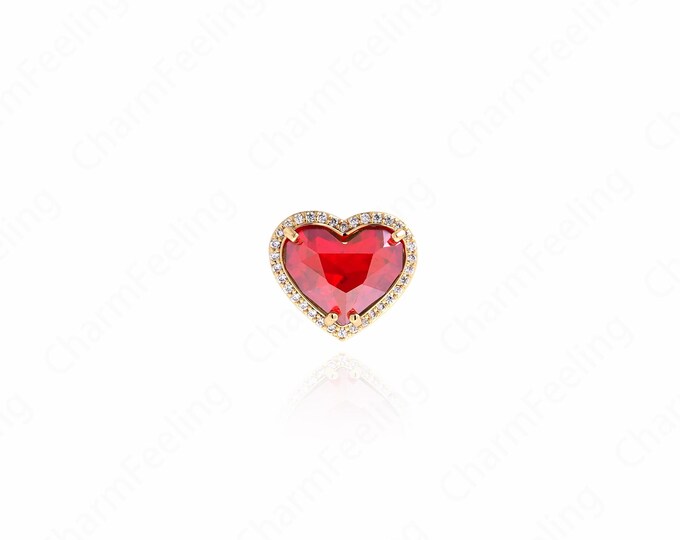 Micropavé CZ Love Necklace, 18K Gold Filled Crystal Heart Pendant, Crystal Charm, Love Charm, DIY Jewelry Accessories,13x15.2x7.5mm