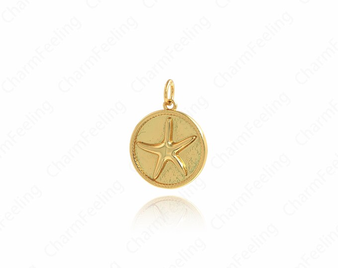 18K Gold Filled Starfish Necklace,Starfish Pendant,Round Charm,Starfish Charm,Lucky Starfish Pendant, DIY Jewelry Accessories 21x15.3x2.2mm