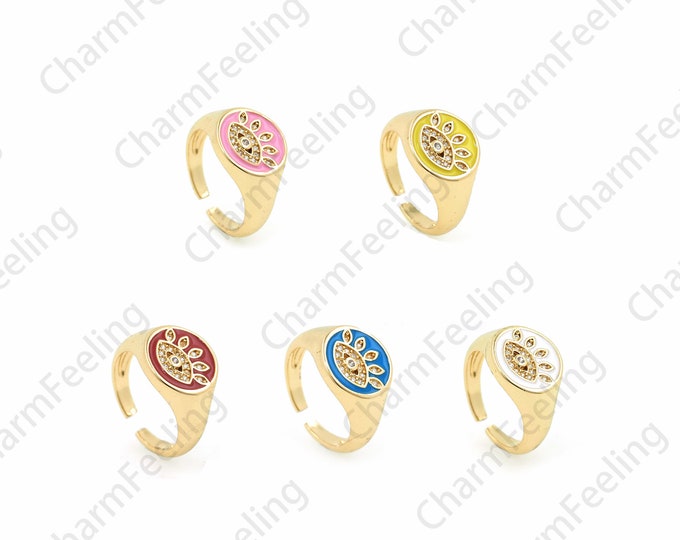 Micropavé Enamel Ring, 18K Gold Filled Devil's Eye Ring, Eye Ring,Gold Open Ring, Adjustable Ring, Fashion Ring, Signet Ring, Round Ring