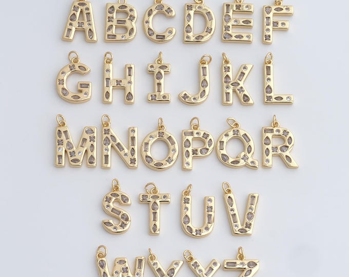 18K Gold Filled Initial Pendant, Micropavé CZ Letter Pendant, Alphabet Charm, DIY Jewelry Accessories, 24x15x3mm