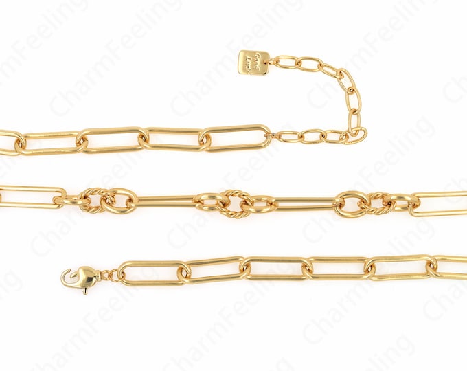 18K Gold Filled Simple Necklace,Oval Necklace,Brass Necklace,Lobster Clasp Necklace,DIY Jewelry Supplies,Length:56cm