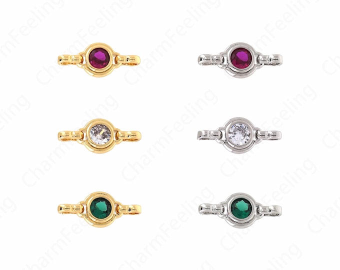 18K Gold Filled Round Charm Connector,MicroPave CZ Circle Charm,Bracelet Necklace Jewelry Connector,19x8x3mm