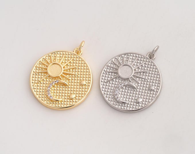 CZ Sun Moon Star Pendant,Celestial Pendant,18K Gold Filled Round Charm,DIY Jewelry Accessories,27x21x2.6mm