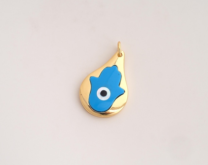 Enamel Evil Eye Pendant,Devil Eye Pendant,18K Gold Filled Hamsa Charm,DIY Jewelry Accessories,26x15.3x3.4mm