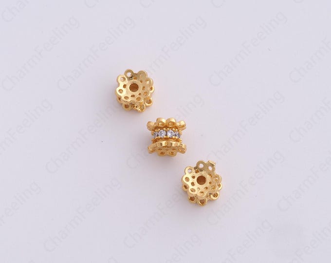 Gold Flower Spacer Beads, 18K Gold Filled Tube Beads,Dainty Flower Bracelet Necklace Spacer Beads, DIY Jewelry Supplies,6x4.4mm