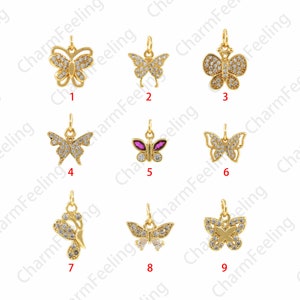 MicroPave  CZ Butterfly Necklace,18K Gold Filling Butterfly Pendant,Animal Charm,Butterfly Charm, DIY Jewelry Making Accessories 12x13.5x2mm