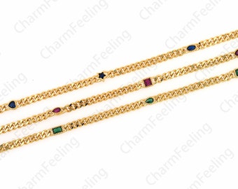1 M,Micropavé CZ Star Chain,Heart Chain,Rectangular Chain,18K Gold Filled Cuban Chain,Original Brass Chain,Bulk Chain,DIY Jewelry Supplies