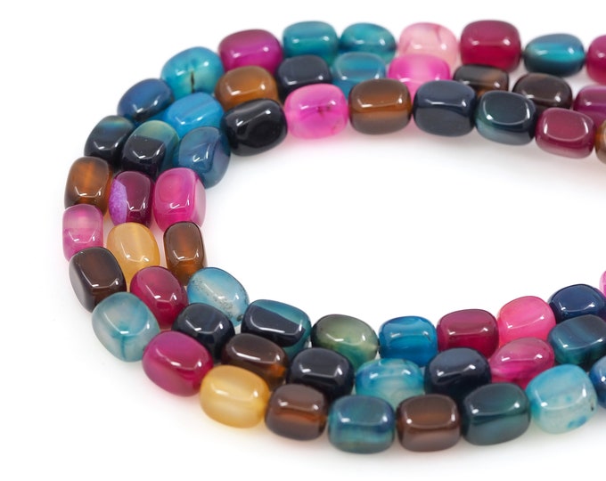Strip Natural Stone Chain, Square Natural Stone Beads,Rectangular Colorful Rectangular Necklace, Rectangular Faceted Gem Chain,8x12mm