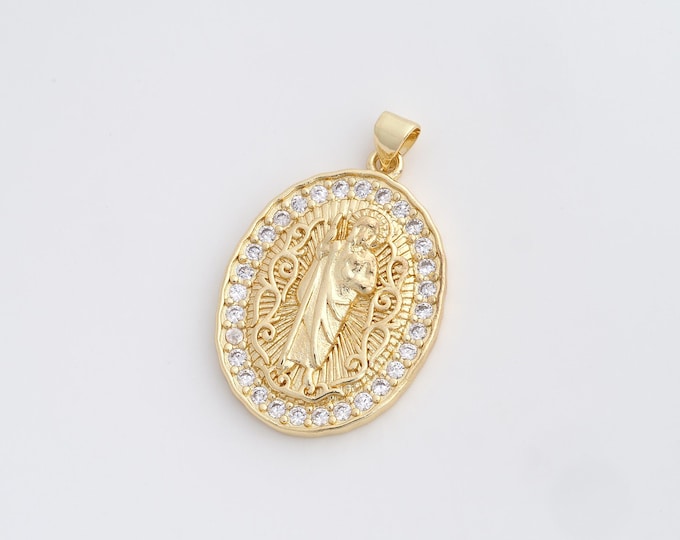 18K Gold Filled St.Jude Medallion Pendant,Micropavé CZ Gold Saint Jude Thaddeus Necklace,DIY Jewelry Supplies,37.3x23.7x4.3mm