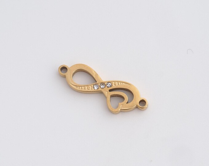 Infinity Connector,Dainty Infinity Charm, 18K Gold Filled Heart Connector, Heart Charms, DIY Jewelry Accessories 22.5x8x2mm