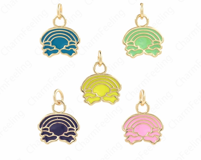 Rainbow Charm, 18K Gold Filled Enamel Rainbow Pendant, Rainbow Necklace, Enamel Charm, DIY Jewelry Accessories 18.5x15.5x1.5mm