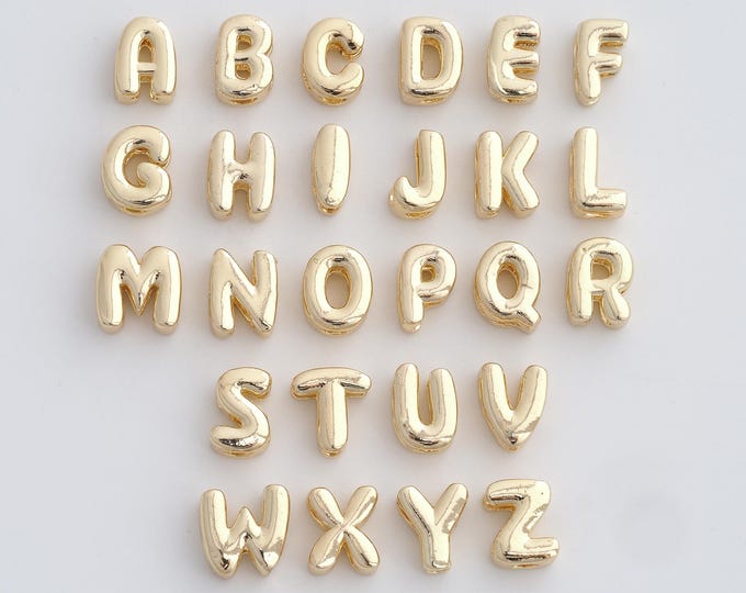 5 PCS 18K Gold Filled Initial Beads,Gold Spacer Beads,Letter Bead,Cubic Zirconia Gold Spacer Beads,9x6.7x4mm