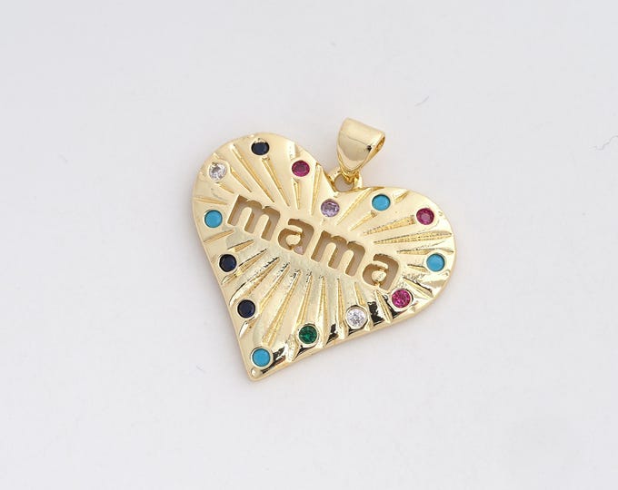 18K Gold Filled Heart Pendant, Gift For Mother,Mama Necklace, Mother's Jewelry, Heart-Shaped Pendant, 27.8x26.7x1.8mm