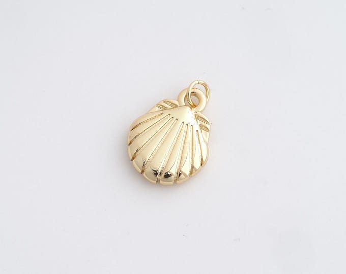 Gold Shell Pendant, Beach Charm, 18K Gold Filled Beach Necklace, Shell Necklace, Shell Charm, DIY Jewelry Supplies, 21.7x14.6x3.8mm