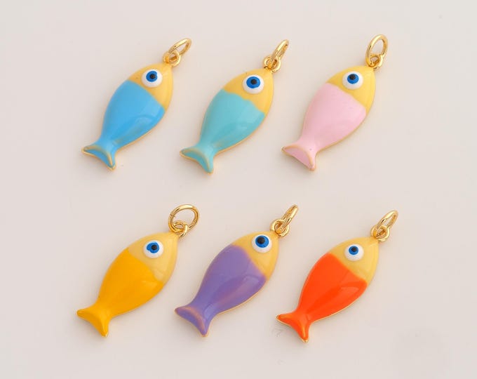 Enamel Fish Pendant,Marine Life Pendant,18K Gold Filled Fish Charm,DIY Jewelry Accessories,24.4x8.4x3.8mm