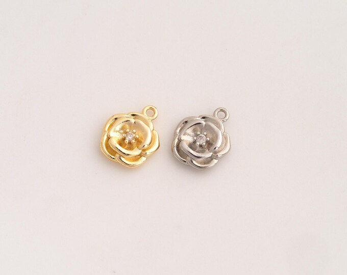 CZ Flower Pendant,Flower Pendant,18K Gold Filled Flower Charm,DIY Jewelry Accessories,11.7x9.2x3mm