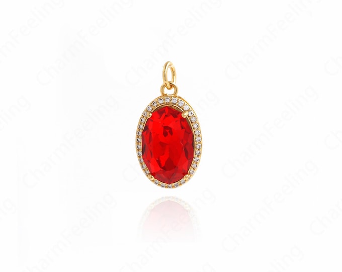 18K Gold Filled Oval Pendant, Micropavé CZ Oval Necklace,Coin Charm,Disc Pendant, DIY Jewelry Supplies,22x11.7x8.5mm