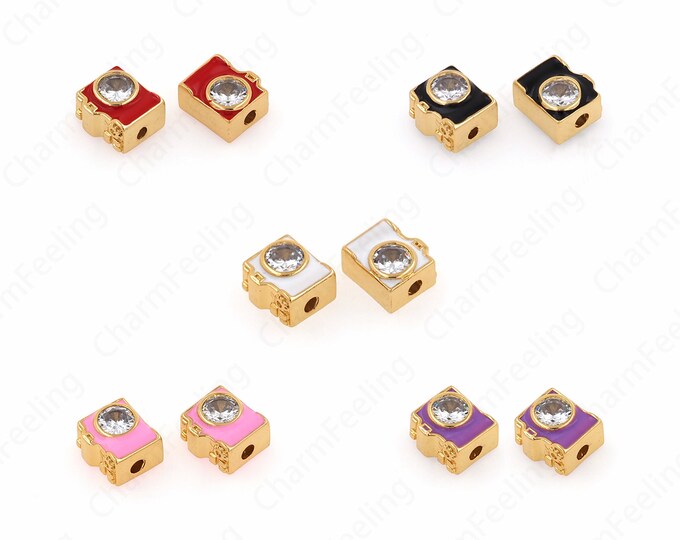 Enamel Spacer Beads, Enamel Charm, 18K Gold Filled Cuboid Spacer Beads, Cuboid Beads, DIY Bracelet Accessories,10x8.7x6mm