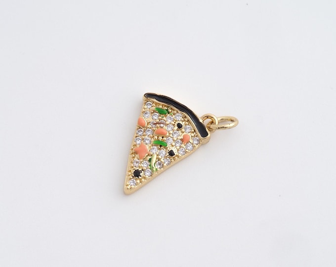 Gold Pizza Pendant,18K Gold Filled Food Charm,Triangle Charm,DIY Jewelry Making Accessories 20.8x13.8x3mm