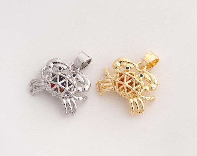 CZ Crab Pendant,Marine Life Pendant,18K Gold Filled Crab Charm,DIY Jewelry Accessories,22.3x19.5x8.8mm