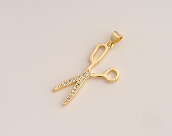 CZ Scissors Pendant,Scissors Pendant,18K Gold Filled Scissors Charm,DIY Jewelry Accessories,36.7x15x2.2mm