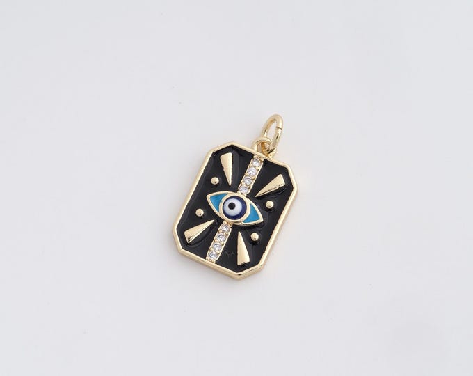 18K Gold Filled Square Eye Pendant,Enamel Eye Necklace, Eye Charm, Rhinestone Necklace, DIY Jewelry Accessories, 21x12x2.5mm