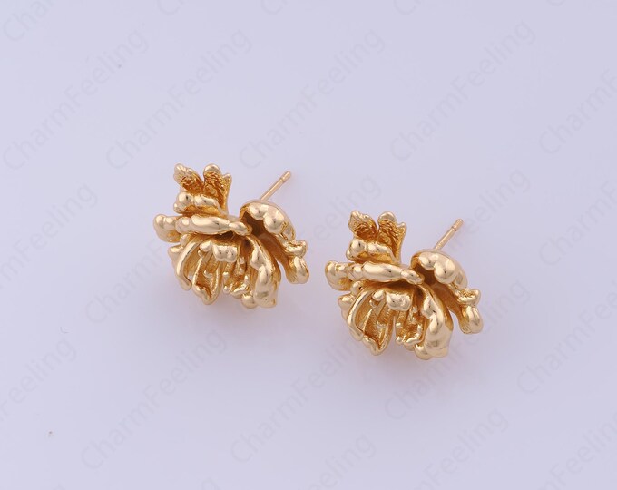Dainty Stud Earrings,Micropavé CZ Flower Earrings,18K Gold Filled Round Earrings,Bone Clip Earrings,DIY Jewelry Supplies,17.7x15.3mm