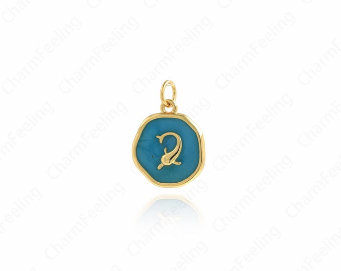 Dolphin Pendant, 18K Gold Filled Marine Life Necklace,Dolphin Charm, Marine Life Charm, DIY Jewelry Accessories, 19.7x13.5x2.8mm