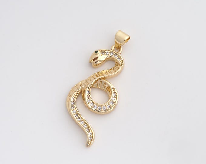 CZ Snake Pendant,Animal Pendant,18K Gold Filled Snake Charm,DIY Jewelry Accessories,38.6x15x3.7mm