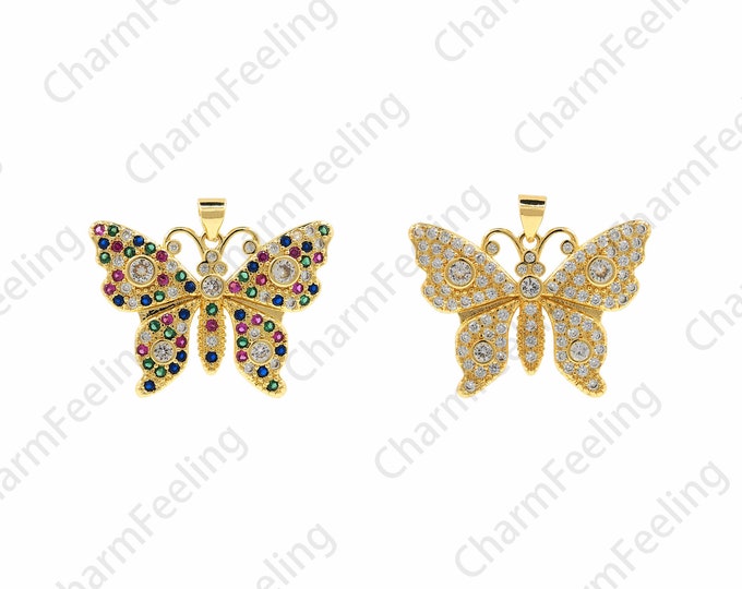 18K Gold Filling Animal Charm,Butterfly Pendant,MicroPave  CZ Butterfly Necklace, Butterfly Charm, DIY Jewelry Making Accessories 25x30x3mm
