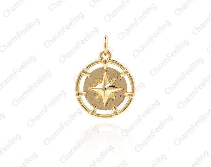 Round star pendant, star pendant, CZ pendant, gold star pendant, starry sky charm  20.5x15x2.5mm 1pcs