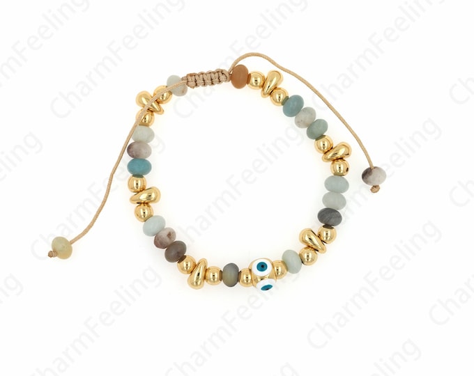 Enamel Bracelet, Eye Bracelet, Daily Bracelet,18K Gold Filled Beaded Bracelet, Friendship Bracelet,
