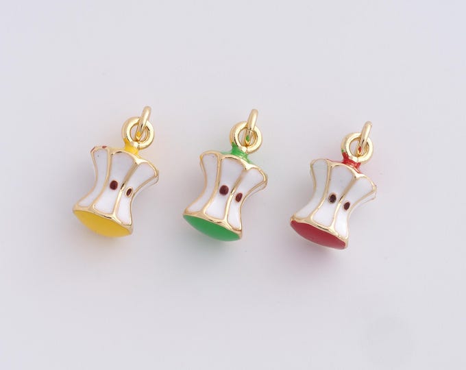 Enamel Apple Core Pendant,Apple Necklace, 18K Gold Filled Fruit Necklace, Fruit Charm, Apple Charm, Apple Necklace, 17.8x8.8x8.6mm